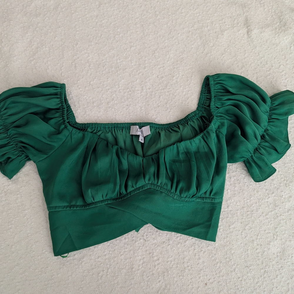 Hazel Green Puff Sleeve Crop Top